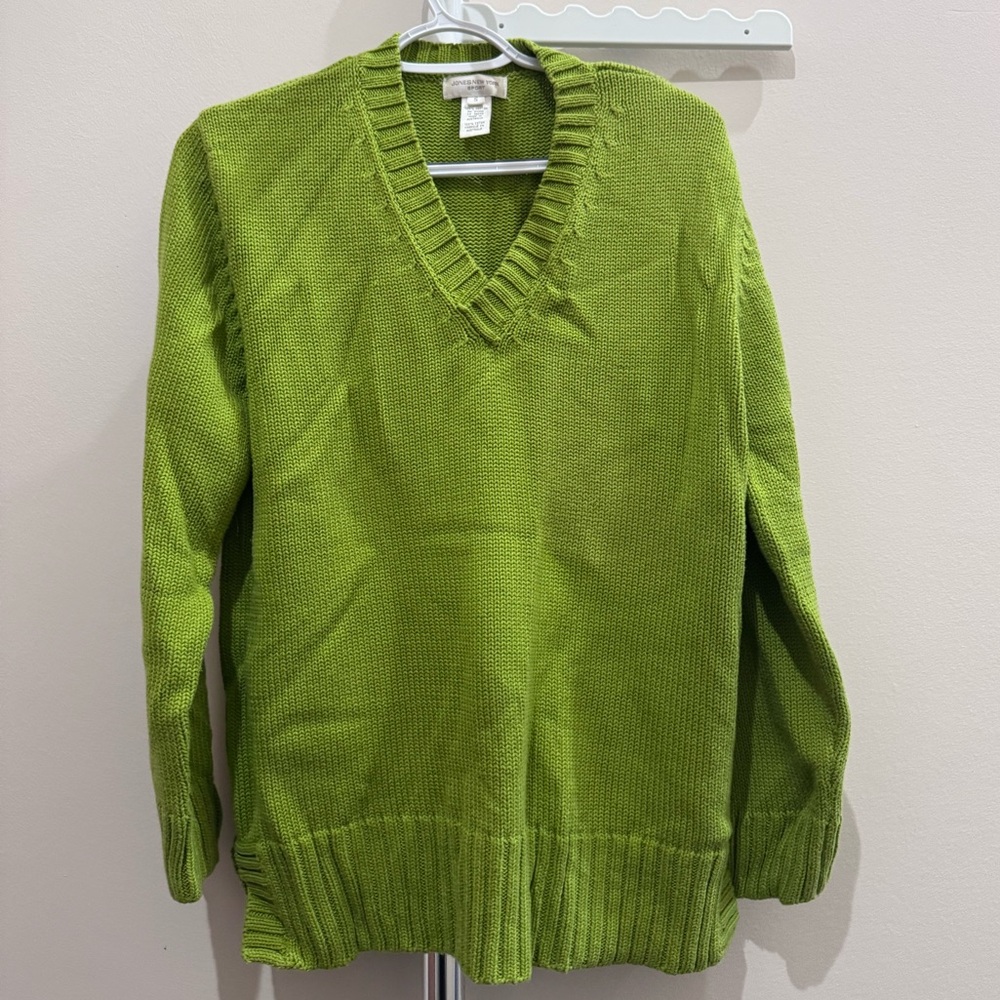 Jones New York 100% Cotton Green V-Neck Women's Sweater